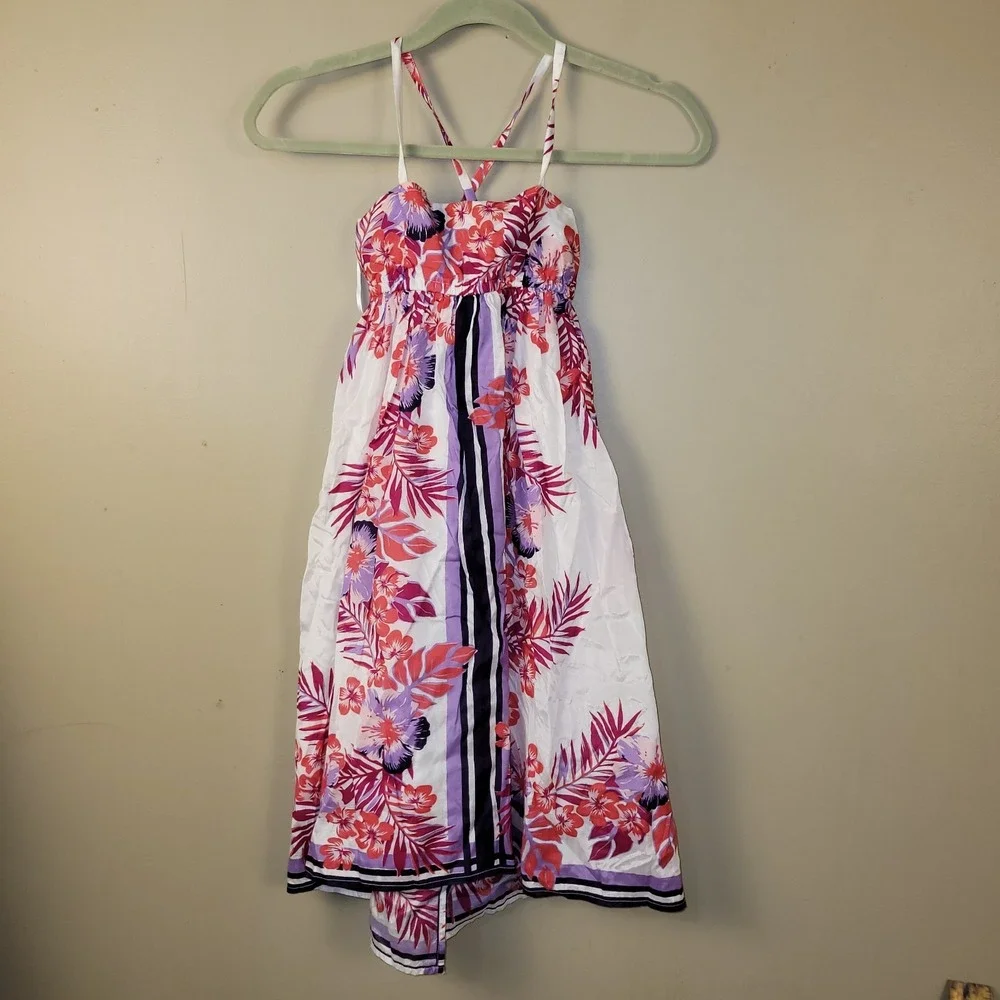 Old‎ Navy Girls Floral Halter Dress Size M Pink Purple Tropical Sundress